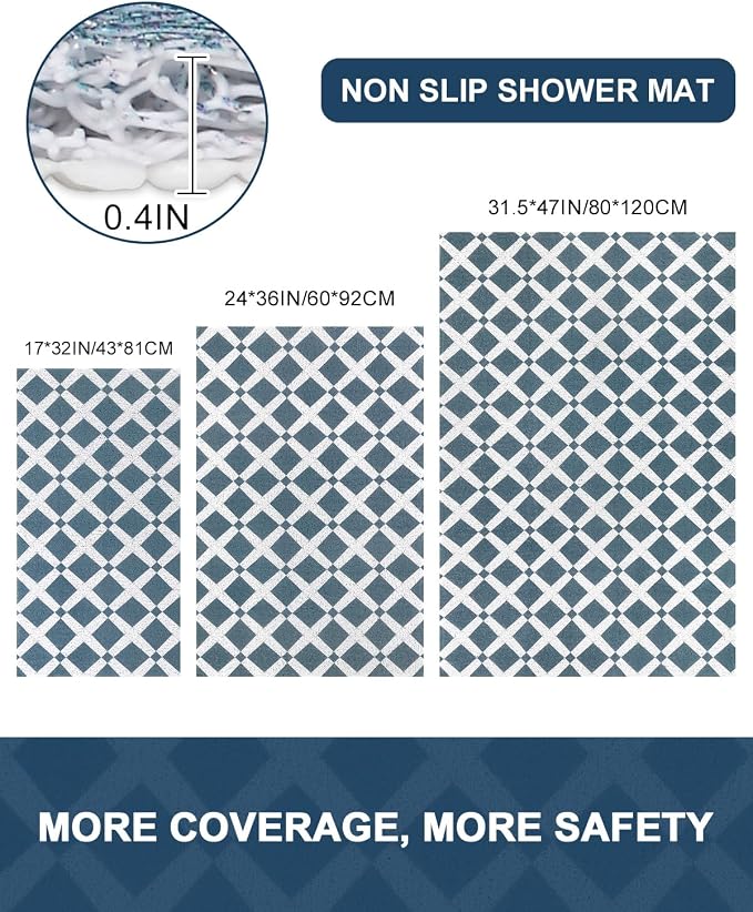 Shower Mat Non Slip - Quick Drying Anti Slip Shower Mats for Inside Shower, Soft PVC Loofah Foot Scrubber Mat, Extra Large Bath Mat for Shower, Tub, Bathroom, Floor, Kitchen, Home, Pool, Hotel