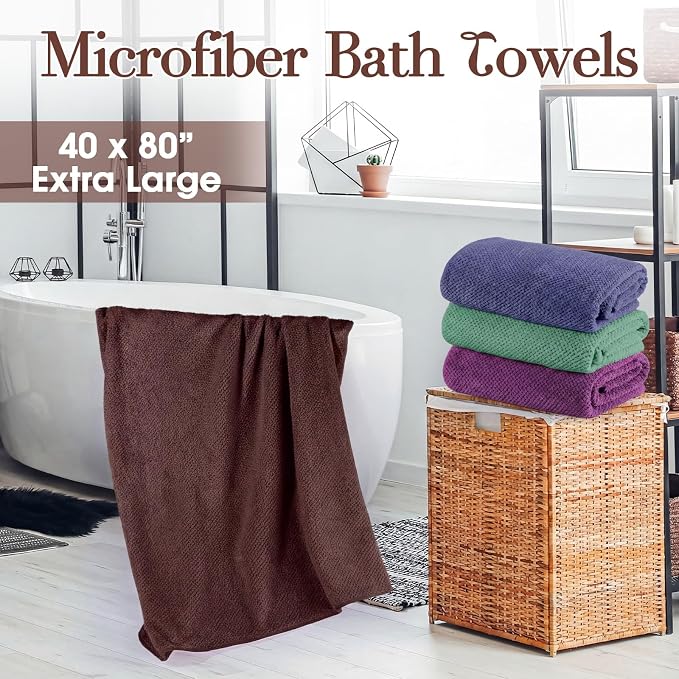 Newwiee 4 Pcs Oversized Bath Towels 40'' x 80'' Extra Large Bathroom Sheet Towels for Adults Quick Dry Soft Absorbent Fluffy Microfiber Shower Sheet for Fall Decor Spa Beach Hotel(Dark Colors)