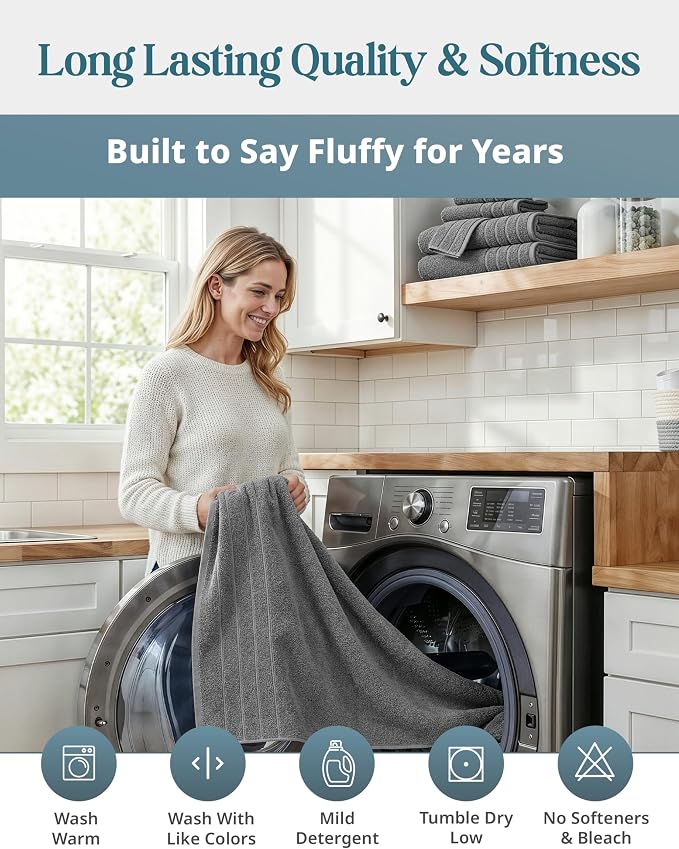 Casa Platino 100% Cotton Bath Towels Set of 4 (30"x60") - Ring Spun Mercerized Cotton Bathroom Towel Sets - Quick Dry, Soft & Absorbent Grey Towels Set - Pre Shrunk, Fade Resistant - Ultimate Grey