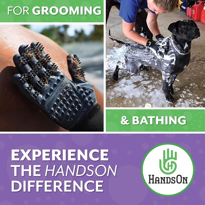 Pet Shedding, Bathing, Grooming, Hair Removing Gloves, Gentle Brush for Cats, Dogs, Horses by the #1 Ranked, Award-Winning Handson Gloves (Green, Medium)
