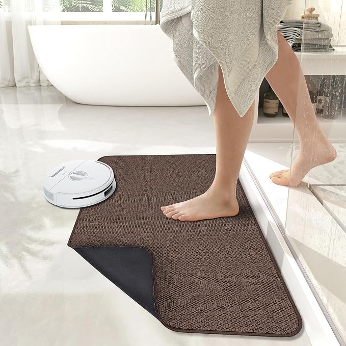 Bosap Bath Mat,Ultra Thin Bathroom Rugs,Rubber Bath Mats for Bathroom,No Slip Bath Rugs,Quick Dry,Machine Washable,Low Pile,Absorbent,Shower Outside,Sink,Home Decor Accessories.Brown,2'x3'(24x36inch)