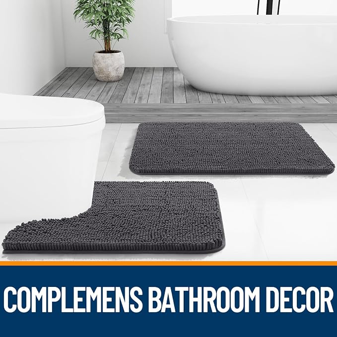 OLANLY Large Bathroom Rugs 44x32, Extra Soft Absorbent Chenille Bath Rugs, Rubber Backing Quick Dry, Machine Washable Bath Mats for Bathroom Floor, Tub and Shower, Home Decor Accessories, Dark Grey