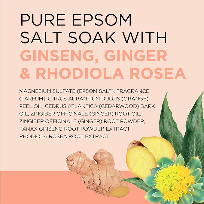 Dr Teal's Epsom Salt Magnesium Soak, Salt Stress Relief with Ginseng & Ginger Essential Oils, 3 lbs (Pack of 4)