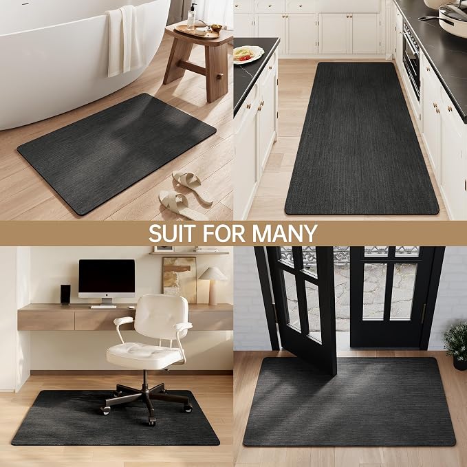Mecko Bath Mat, Ultra Absorbent Quick Dry Bathroom Floor Mats-Rubber Non-Slip Thin Bathroom Rug Fit Under Door, Faux Suede Surface Shower Rug for Bathtub, Sink, Shower Room(Black,24"x48")