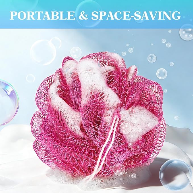African Net Sponge Exfoliating Glove for Body and Face, Double Knotted Bath Sponge for Deep Cleansing and Gentle Exfoliation, Reusable and Quick-Dry (Rose Red)