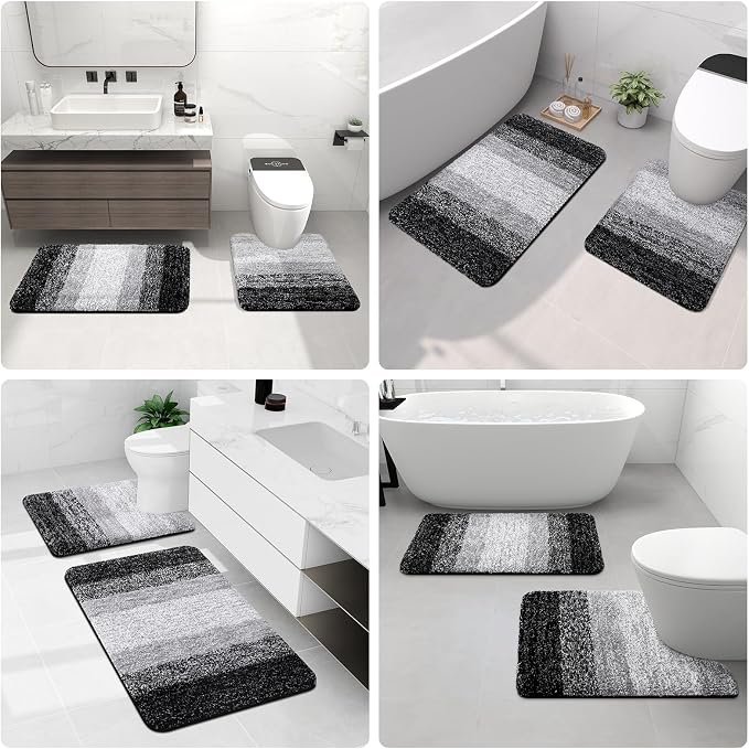 Arotive Microfiber Bathroom Rugs, Shaggy Soft and Absorbent Bath Rug, Thick Plush Machine Washable Dry Bath Mats for Bathroom, Tub and Shower, 54x24, Black, Rectangular