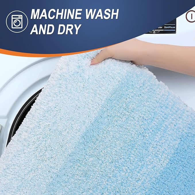 OLANLY Bathroom Runner Rugs Mat 59x20, Extra Soft Absorbent Microfiber Bath Rugs, Rubber Backing, Quick Dry, Washable Long Bath Mats for Bathroom, Tub and Shower, Home Decor Accessories, Sky Blue