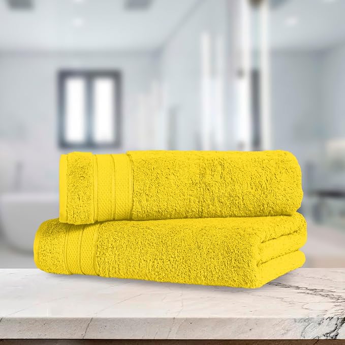 Elegant Comfort Three Line Popcorn Towel Set for Bathroom 27 x 54 inches, Premium Hotel Quality 2-Pack Bath Towels, 100% Turkish Cotton, Soft and Durable, Quick Dry and Highly Absorbent, Yellow