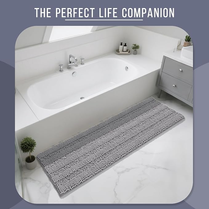Yimobra Bathroom Runner Rug, 70 x 24, Long Bathroom Rugs Large Bath Mat, Soft Super Absorbent and Thick, Non-Slip, Machine Washable, Carpets for Home, Nursery, Bed and Living Room, Gray