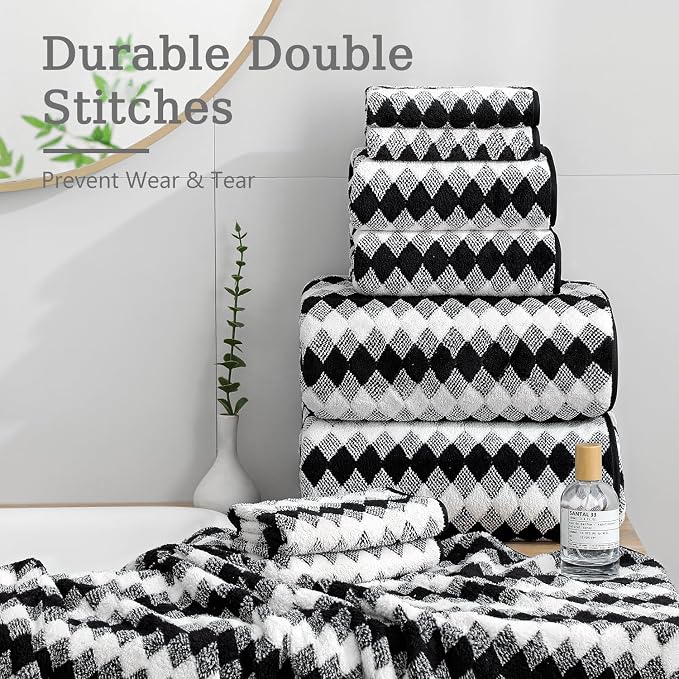 2 Hand Towel Set 16"x31" Black White Towel Set for Bathroom,Highly Absorbent & Quick Dry Hand Towel for Daily Use,Soft Microfiber Multipurpose Towel Collection for Hotel,Spa,Shower,Gym