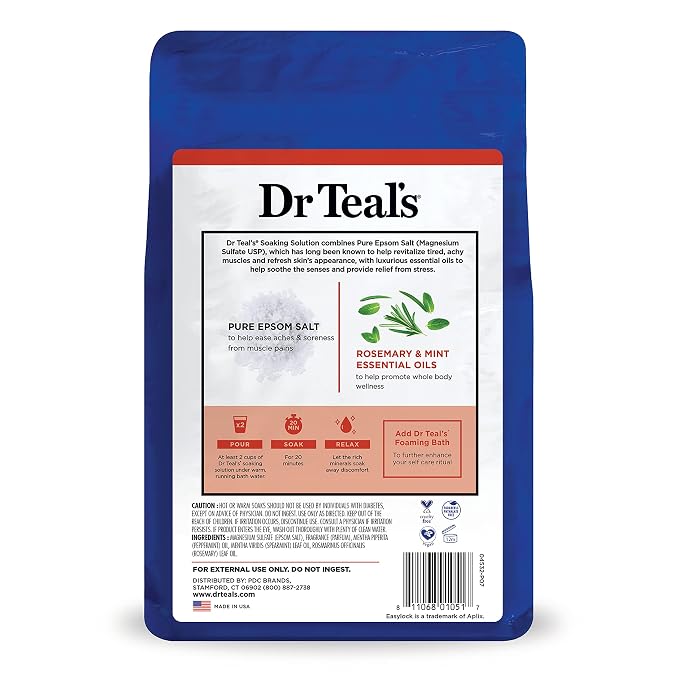 Dr Teal's Epsom Salt Magnesium Soak, Wellness Therapy with Rosemary & Mint, 3 lbs (Pack of 2)
