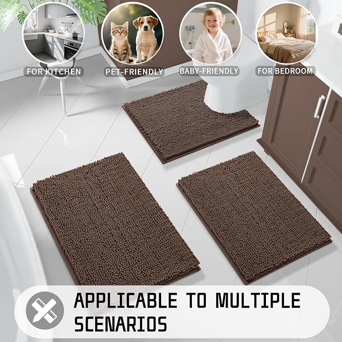 Yimobra Large Bathroom Rugs 36"x24", Non Slip Bath Mat for Tub, Shaggy Rug Floor Carpet, Extra Soft Super Absorbent Quick Dry, Machine Washable,Brown