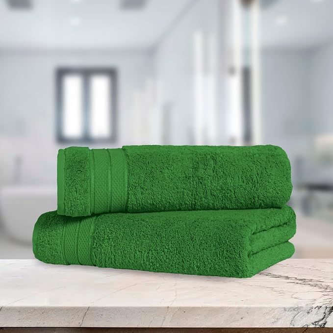 Elegant Comfort Three Line Popcorn Towel Set for Bathroom 27 x 54 inches, Premium Hotel Quality 2-PACK Bath Towels, 100% Turkish Cotton, Soft and Durable, Quick Dry and Highly Absorbent, Emerald Green
