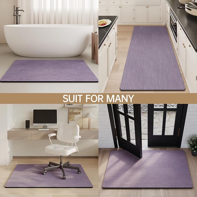 Mecko Bath Mat, Ultra Absorbent Quick Dry Bathroom Floor Mats-Rubber Non-Slip Thin Bathroom Rug Fit Under Door, Faux Suede Surface Shower Rug for Bathtub, Sink, Shower Room(Lavender Purple,16"x24")