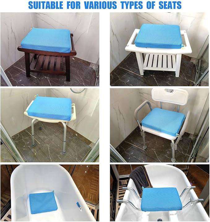 Shower Seat Cushion,Thickened Shower Chair Cushion 4D Air Fiber Material,Machine Washable and Fast Drying Suitable for Shower Seats Bathtub Baths, Poolside & Rest Dressing Room Seats,Blue