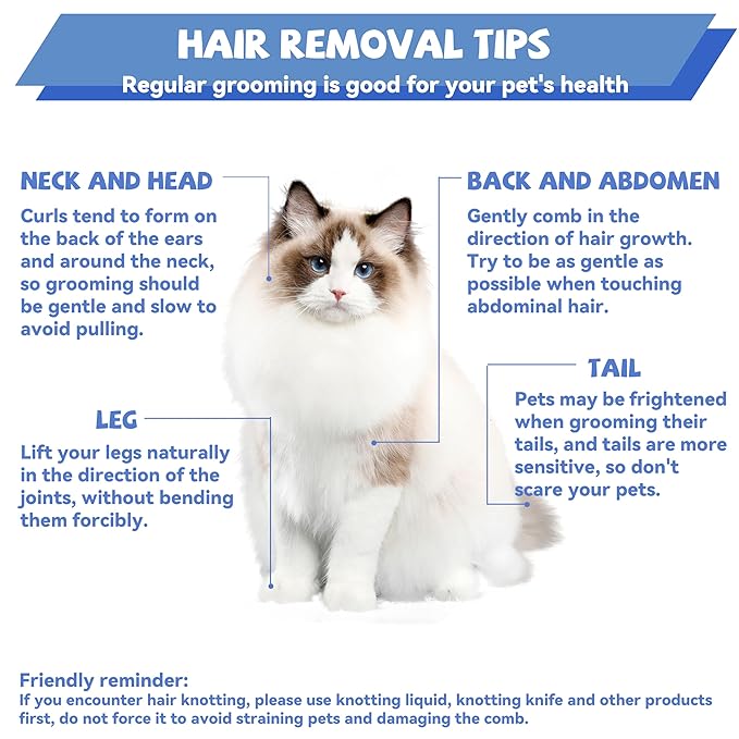 Professional 7.5 In Dual Tooth Pet Grooming Comb for Long-Haired Cats and Dogs, Metal Dematting Tool for Tangles, Knots, Undercoat and Excess Hair, Rounded Corners for Safe Deshedding and Detangling
