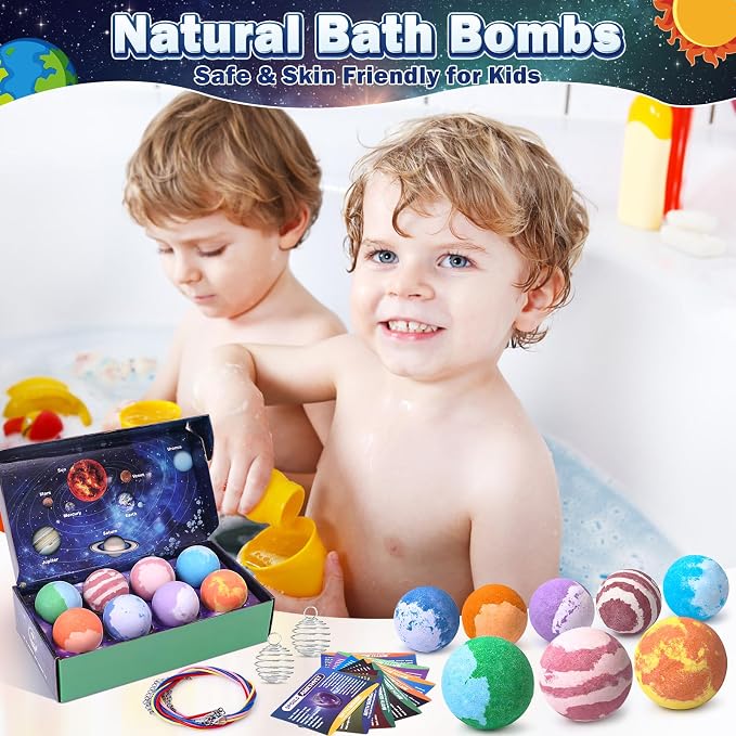Toylink Galaxy Bath Bombs for Kids with Surprise Inside Space Toys, 8 Pack Planet Bath Bombs with Solar System Gemstones Organic Bubble Bath Fizzies Birthday Christmas Gift for Boys Girls
