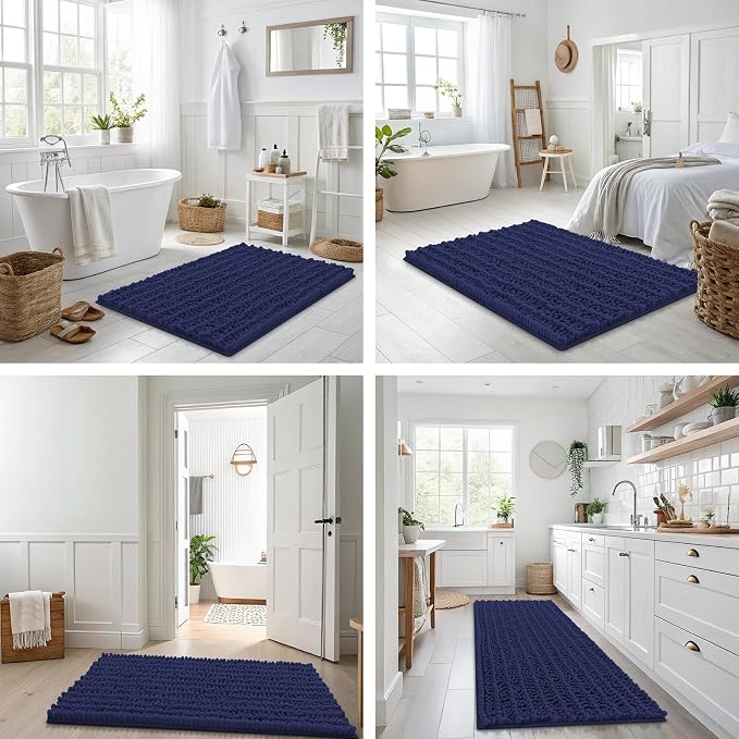 Smiry Bathroom Rugs Mat 36x24, Extra Soft Absorbent Chenille Bath Rugs, Non Slip Rubber Backing Machine Washable Quick Dry Bath Mats for Bathroom Floor, Tub, Shower, Home Decor Accessories, Deep Blue