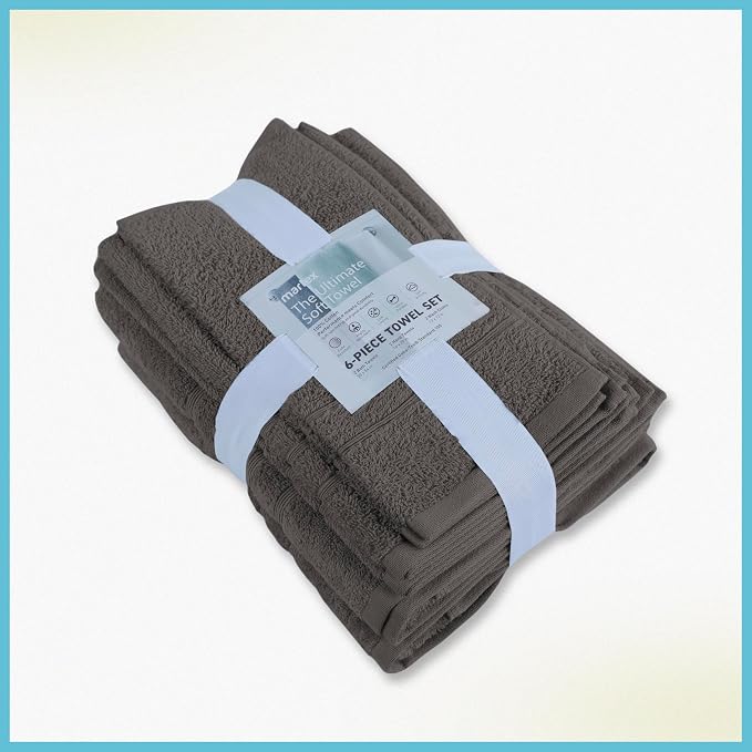 Martex Ultimate Performance 6-Piece Towel Set, Eiffel Tower | 100% Cotton, Supersoft & Absorbent, Low-Linting, Easy Care, Versatile, 2 Bath Towels, 2 Hand Towels, 2 Wash Cloths