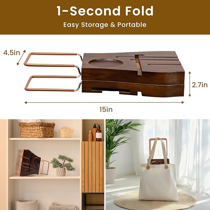 Dream Dark Walnut Teak Expandable Bathtub Caddy Tray | Dark walnut stained teak, expandable, gift-ready, wine book storage for deep tubs