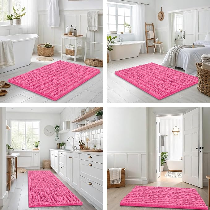 Smiry Bathroom Rugs Mat 36x24, Extra Soft Absorbent Chenille Bath Rugs, Non Slip Rubber Backing Machine Washable Quick Dry Bath Mats for Bathroom Floor, Tub, Shower, Home Decor Accessories, Hot Pink