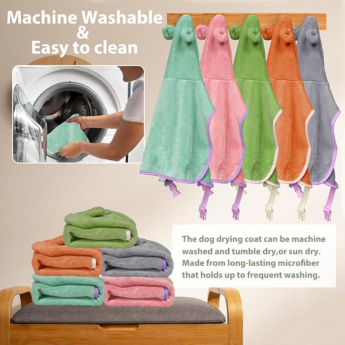 Dog Bathrobe Super Absorbent Towel Robe - Microfiber Bath Towels Fast Drying Coat for Dogs, Cute Dogs Clothes Adjustable Collar & Belly Strap Warm Keeping Hooded Dog Towel (Orange, Small)