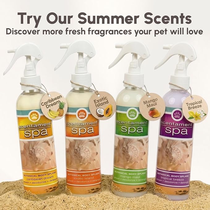 Best Shot Scentament Spa Botanical Body Splash, Pet Deodorizing Spray for Dogs & Cats, Conditioning Body Spray with Caribbean Dream Splash, Gentle Grooming Finishing Mist, 8 fl oz