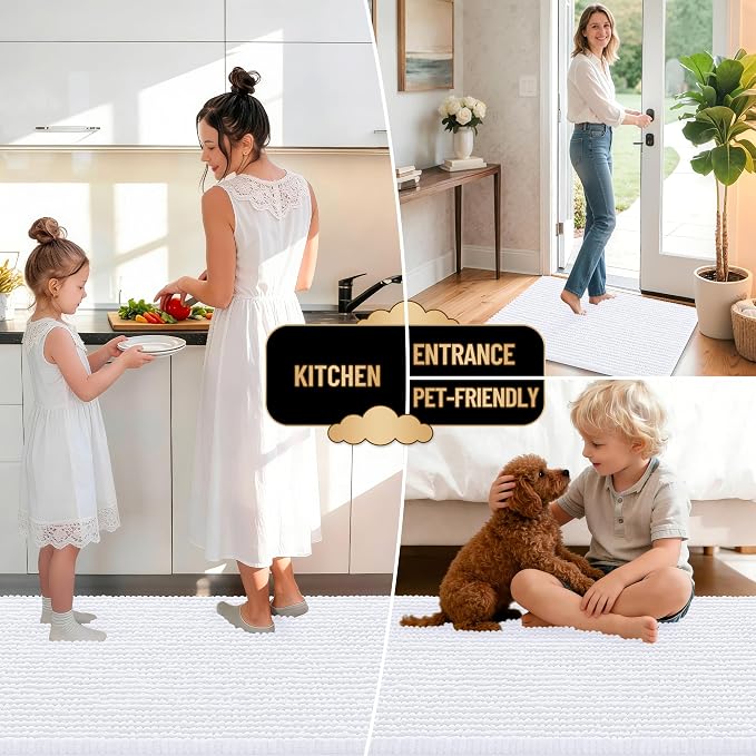 OLANLY Thick Large Bathroom Rugs 44x32, Extra Soft Absorbent Chenille Bath Rugs, Rubber Backing, Machine Wash Dry, Bath Mats for Bathroom Floor, Tub and Shower, Home Decor Accessories, White