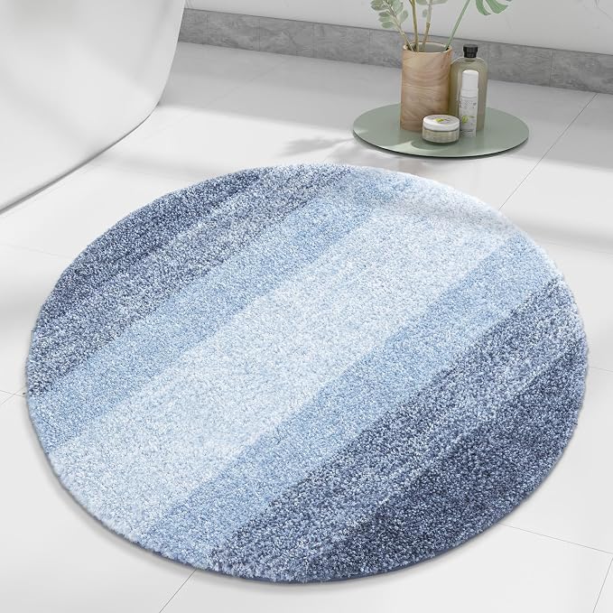 Arotive Microfiber Bathroom Rugs, Shaggy Soft and Absorbent Bath Rug, Thick Plush Machine Washable Dry Bath Mats for Bathroom, Tub and Shower, 24x24, Light Blue, Round