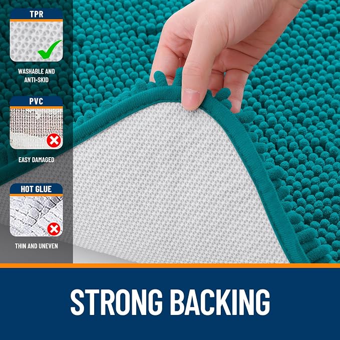 OLANLY Toilet Rugs U-Shaped 24x20, Extra Soft Absorbent Chenille Contour Bathroom Rugs for Toilet, Dry Quickly, Machine Washable, Non-Slip Bath Mat, Deep Lake