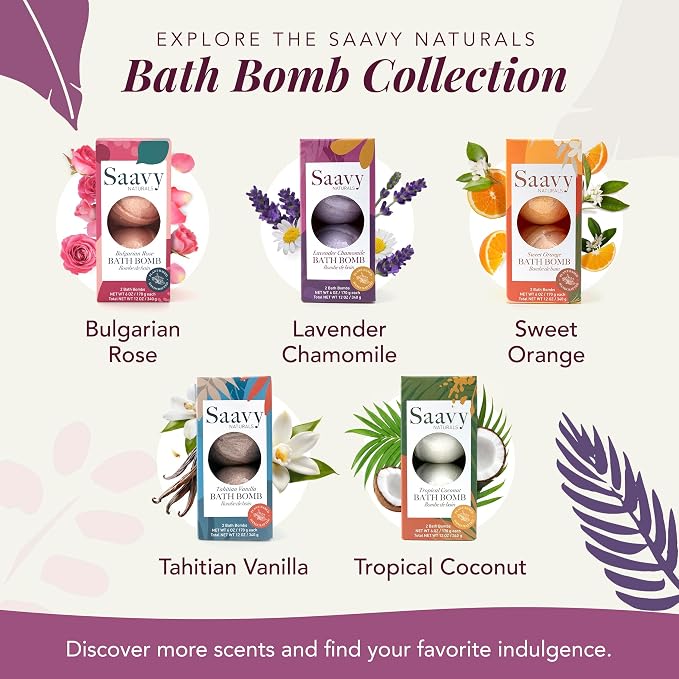 Saavy Naturals Bath Bombs – Relaxing Foaming Fizz Bubbles, Organic Bath Bombs for Women and Kids with Jojoba Oil - Gentle for Sensitive Skin - Made in USA - Lavender Chamomile (1 Pack) - 12 oz