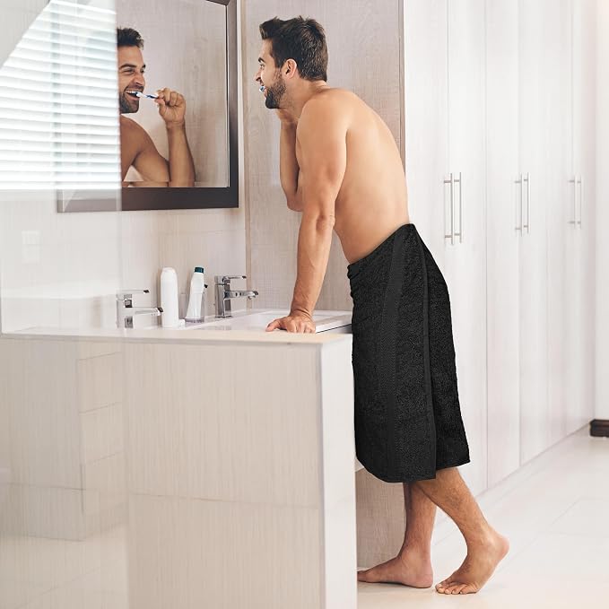 Large Bath Towels Set of 6 โ 100% Cotton Terry โ 24" x 50" โ Quick Dry, Soft & Highly Absorbent โ Black Towels for Bathroom, Gym, Spa, Pool & Daily Use