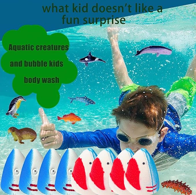 Shark Bath Bombs for Kids with Surprise Inside SEA Animals - Natural and Safe Bath Bombs Gift Set for Girls & Boys - Multicolored Organic Bubble Bath.