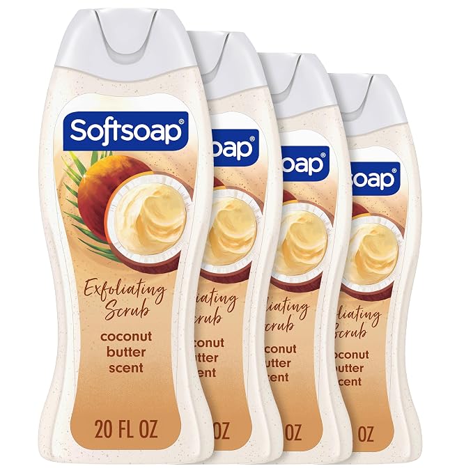 Softsoap Body Wash, Coconut Butter Scrub , Exfoliating Body Wash, 20 Ounce, 4 Pack