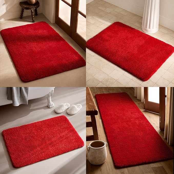 TYUU Red Bathroom Rugs, Ultra Soft Bath Rugs Non Slip Washable, Super Absorbent Quick Dry Small Bath Mat with Rubber Backing for Bathroom Floor, Shower, or Sink, Red 16" x 24"