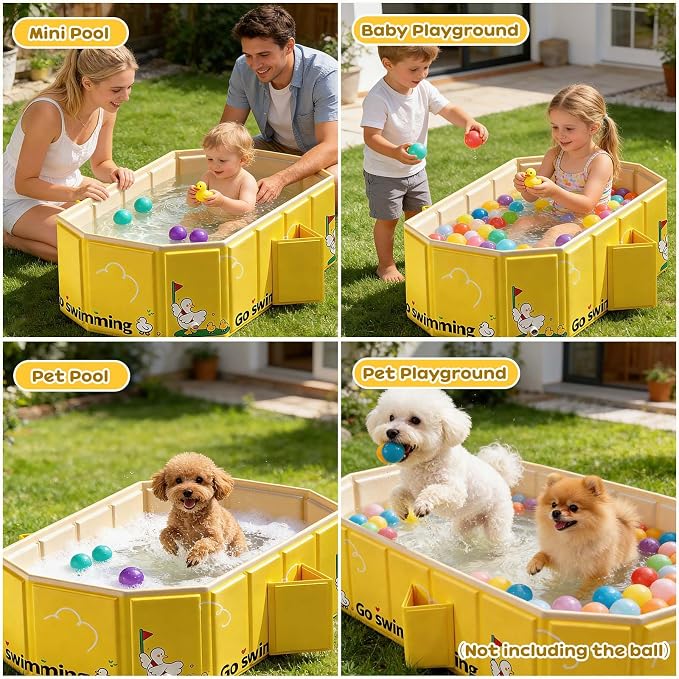 Collapsible Baby Bathtub, Portable Toddler Bathtub with Dual Drain, Foldable Baby Bath Tub for Shower Without Assembly, Small Water Play Pool for Travel & Home, Age 1-5