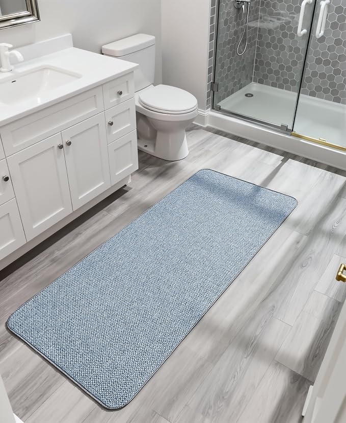 Bosap Bath Mat,Ultra Thin Bathroom Runner Rugs,Large Bath Mats for Bathroom,Quick Dry,Non-Slip,Machine Washable,Low Pile,Bath Rug,Shower Outside,Sink,Home Decor Accessories.Blue,3'x5'(36x60inch)
