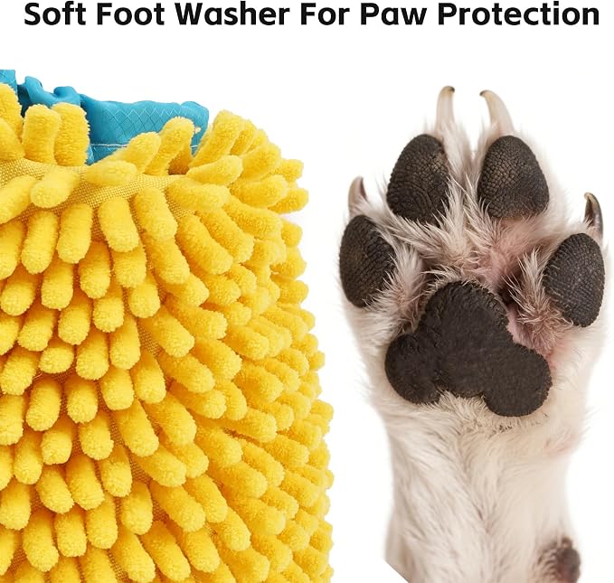 Dog Paw Cleaning Cup Portable Dog Paw Washer with Towel, Leak-Proof Pet Foot Cleaning Bag, 2 In 1 Dog Foot Cleaner with Super Absorbent Cloth, Foldable & Washable, Travel Paw Washer for Dogs & Cats, L