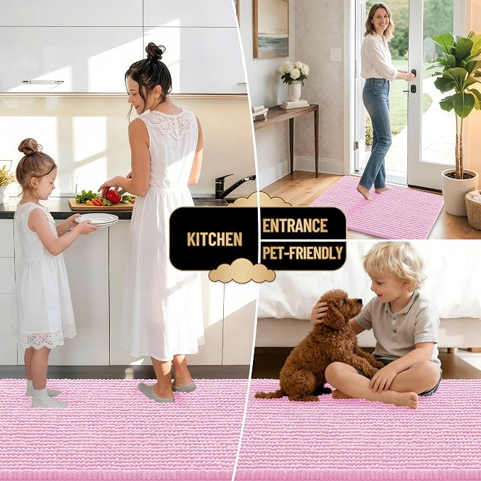 OLANLY Thick Bathroom Rugs 30x20, Extra Soft Absorbent Chenille Bath Rugs, Rubber Backing, Machine Wash Dry, Bath Mats for Bathroom Floor, Tub and Shower, Home Decor Accessories, Pink