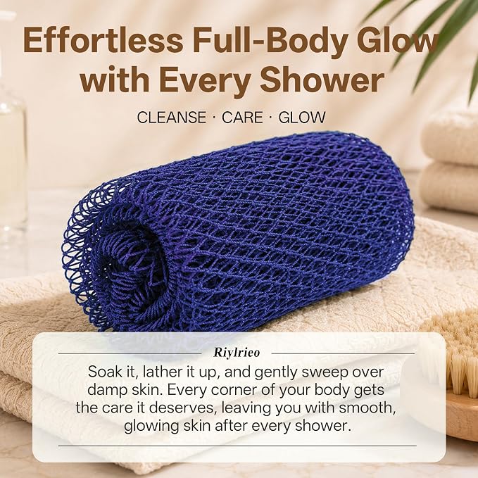 African Net Sponge for Shower, 2PCS Exfoliating Shower Sponge with Waterproof Travel Bag, Quick-Drying African Wash Cloth for Deep Cleansing & Smooth Skin (Dark Blue & Deep Purple)