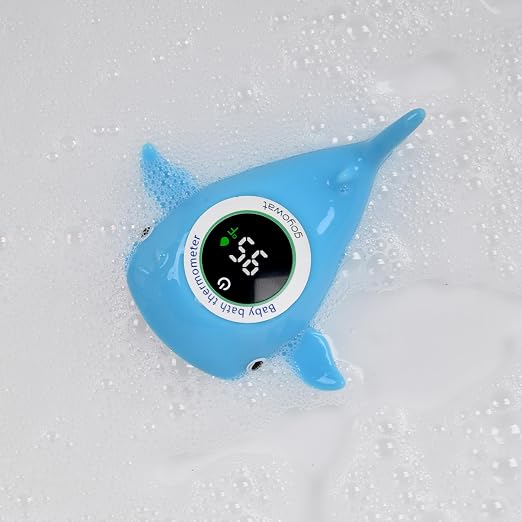 Baby Bath Thermometer, Floating Whale Toy - Baby Bathing Safety Monitor | Cold and Warm Dual Zone Color Code, Real-time Water Temperature Sensor, Detachable Floating Toy, Special Supply for Maternal