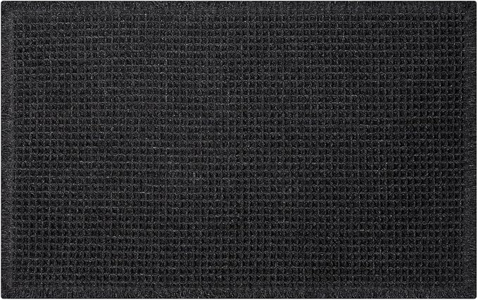 Black Bathroom Rug - Waffle Bath Mat Non Slip Washable, Super Absorbent & Quick Dry, Boho Bath Mat Farmhouse Bathroom Decor, 20'' x 32'', Black