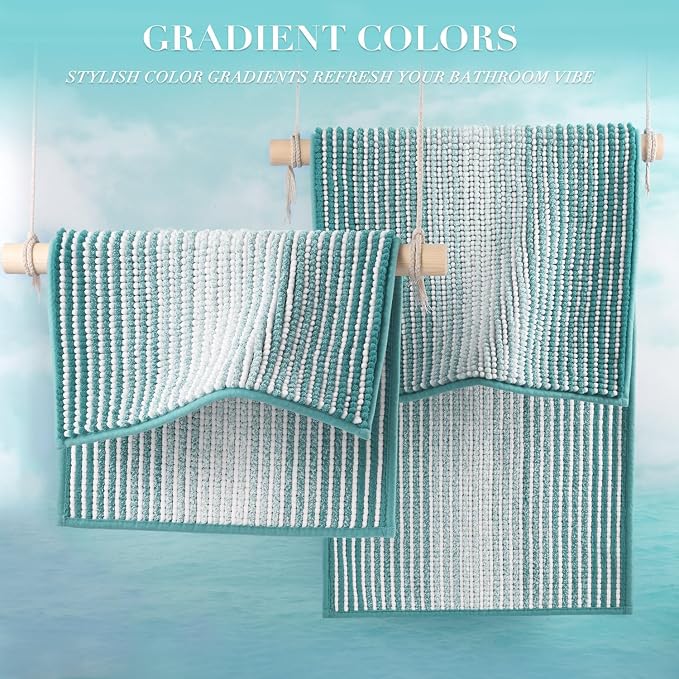 BSICPRO Chenille Bathroom Rugs, 21 x 60 Inches Non Slip Absorbent Bath Mat, Soft Shaggy Shower Bath Floor Mats for Bathroom, Machine Washable(Aqua Green)