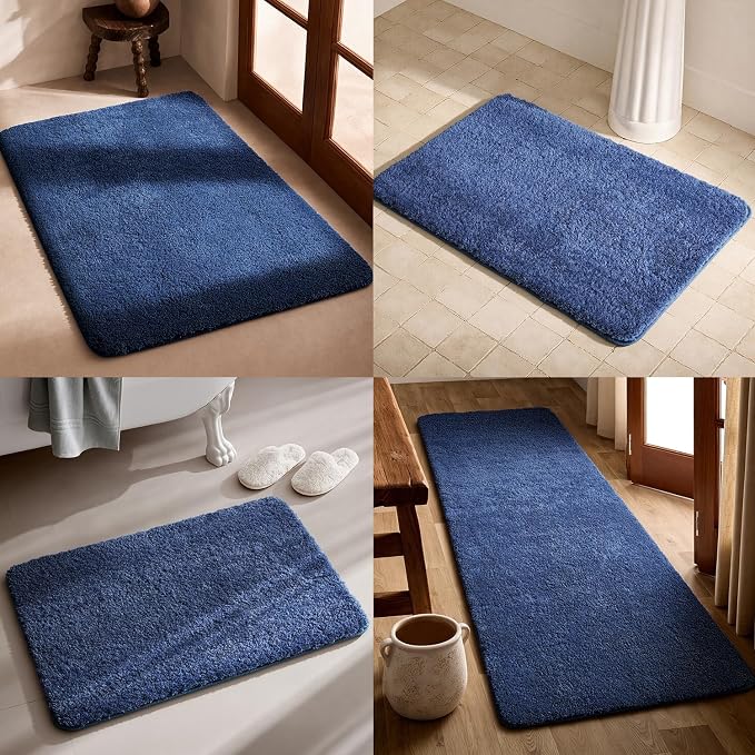 TYUU Bathroom Rugs Non Slip Washable, Ultra Soft Super Absorbent Quick Dry Small Bath Mat with Rubber Backing for Bathroom Floor, Shower, or Sink, Denim Blue 16" x 24"