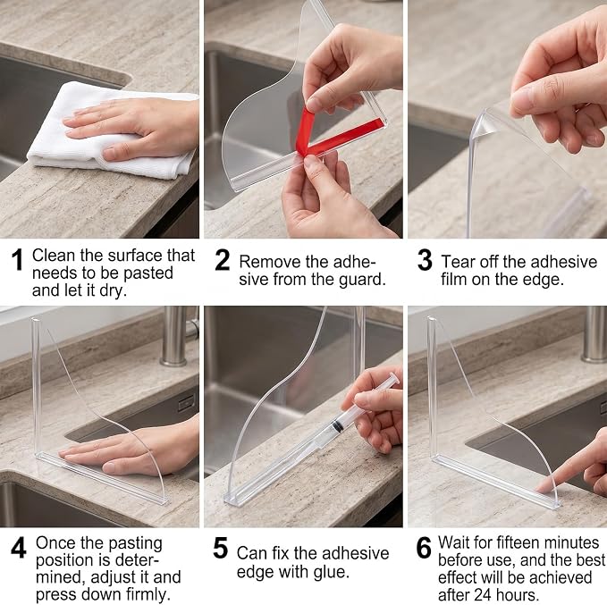 Bremorou 2pcs Splash Guard for Bathtub, Shower Splash Water Guard, Self-Adhesive Waterproof Tub Corner Guards, Silicone Base and Acrylic Plate, Prevent Water Splashing, Pack of 2