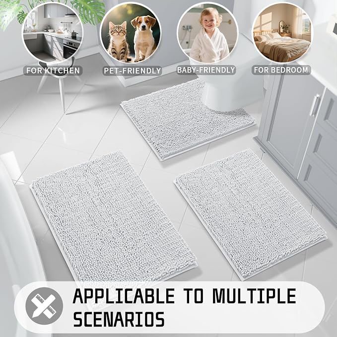 Yimobra Large Bathroom Rugs 36"x24", Non Slip Bath Mat for Tub, Shaggy Rug Floor Carpet, Extra Soft Super Absorbent Quick Dry, Machine Washable,Silver