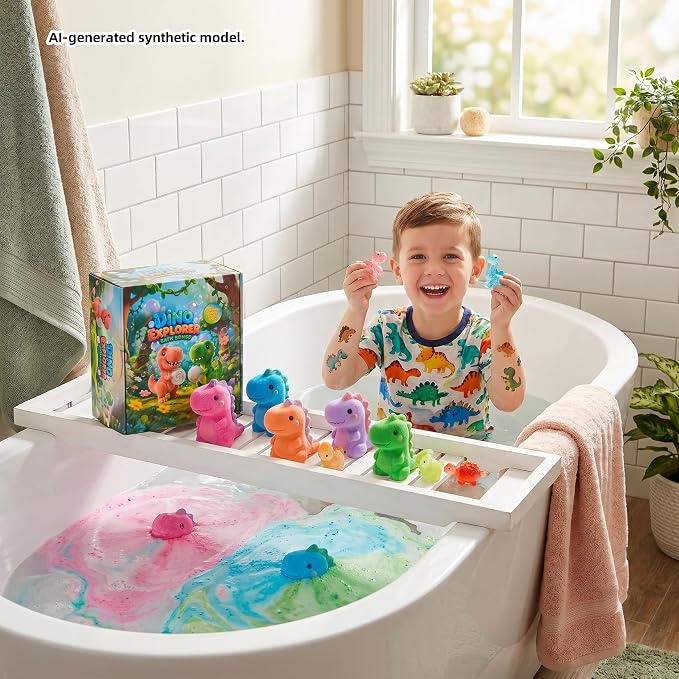 9 Pack Dinosaur Bath Bombs with Surprise Toys Inside for Kids - Natural & Gentle Fizzy with 9 Soothing Fruit Scents - Surprise Dino Bath Sets for Boys Girls, Birthday Gifts & Bedtime Relax
