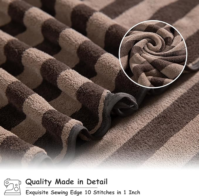 2 Piece Brown Cabana Stripe Hand Towels for Bathroom 16"x31" Ultra Soft Breathable Hand Face Towels Highly Absorbent Towel Quick Dry Towel for Spa Gym Hotel Travel Camp