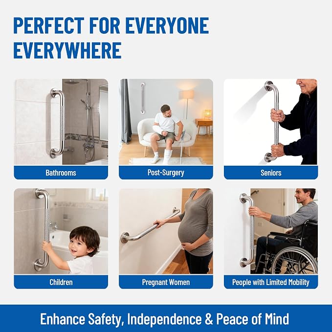 MrHAND Stainless Steel Grab Bars for Shower,16 Inch 2 Pack,Anti-Slip Grip | Knurled Mirror Finish,Wall Mounted Shower Grab Bars,Safety Hand Rail for Small Bathroom & Toilet,Rustproof & Heavy Duty