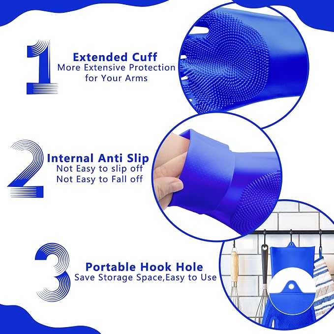 Pet Grooming Gloves—Dog Washing Gloves with High-Density Teeth, Dog Bath Scrubber with Enhanced Five Finger Design, Silicone Gloves for Dogs and Cats Bathing, Massage (Dark Blue)